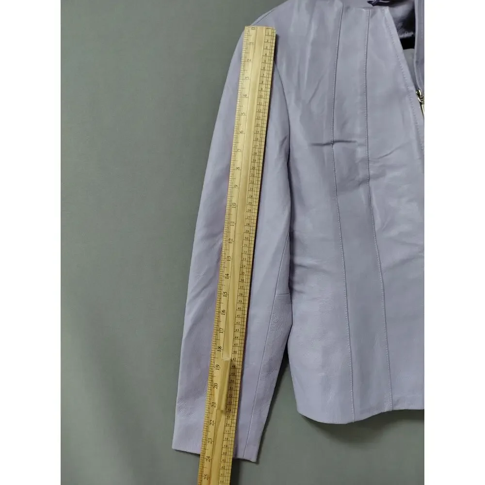Russell Kemp Content 100% Leather Crew Neck Full Zip Jacket Women Size 6
